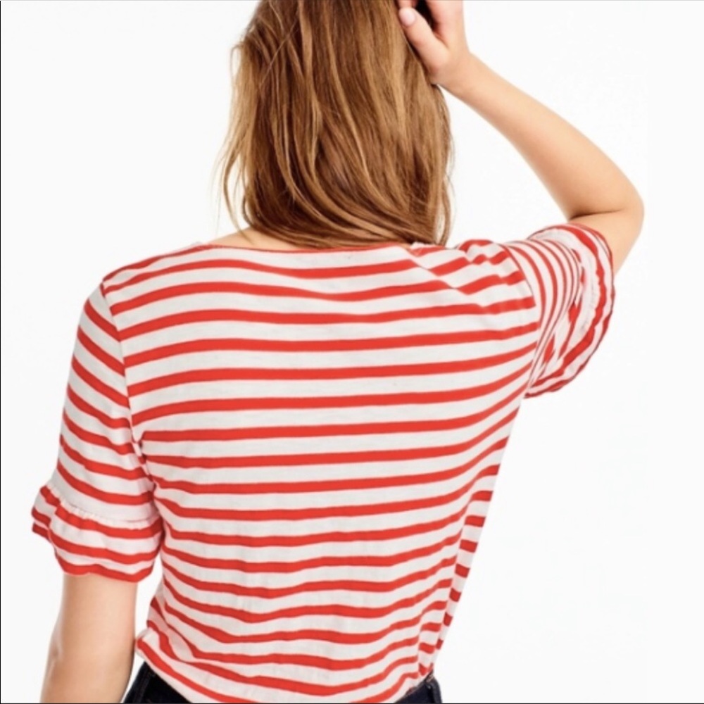 J.Crew Ruffle Sleeve T-shirt in Red & White Stripe - Picture 5 of 11